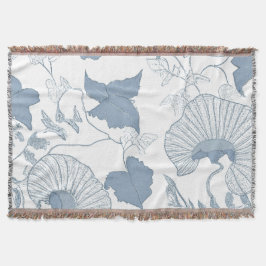 Witte achtergrond Delicate Blauwe Japanse Bloemen Deken