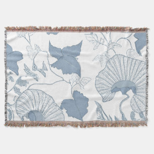 Witte achtergrond Delicate Blauwe Japanse Bloemen Deken