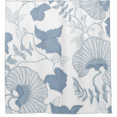 Witte achtergrond Delicate Blauwe Japanse Bloemen Douchegordijn (Voorkant)