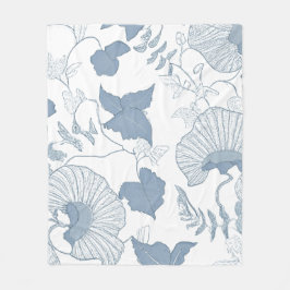 Witte achtergrond Delicate Blauwe Japanse Bloemen Fleece Deken