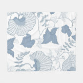 Witte achtergrond Delicate Blauwe Japanse Bloemen Fleece Deken (Voorkant (Horizontaal))
