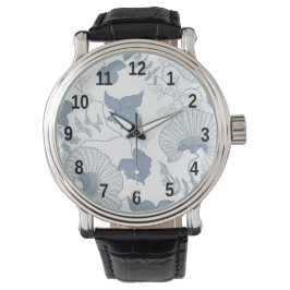 Witte achtergrond Delicate Blauwe Japanse Bloemen Horloge