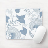 Witte achtergrond Delicate Blauwe Japanse Bloemen Muismat (Met muis)