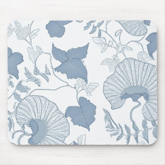 Witte achtergrond Delicate Blauwe Japanse Bloemen Muismat (Voorkant)