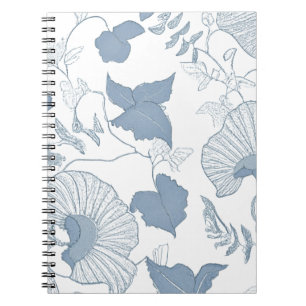 Witte achtergrond Delicate Blauwe Japanse Bloemen Notitieboek