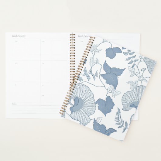 Witte achtergrond Delicate Blauwe Japanse Bloemen Planner (Display)