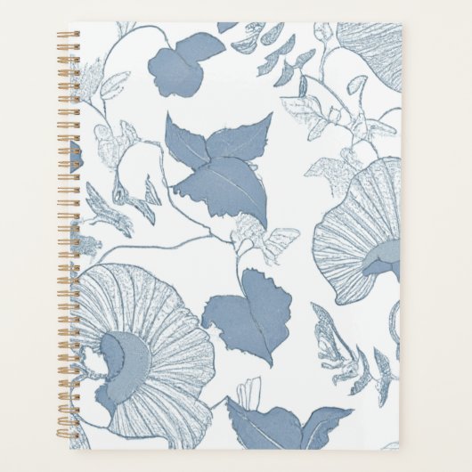 Witte achtergrond Delicate Blauwe Japanse Bloemen Planner (Voorkant)