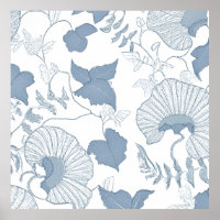 Witte achtergrond Delicate Blauwe Japanse Bloemen