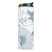 Witte achtergrond Delicate Blauwe Japanse Bloemen Thermosbeker (Gedraaid links)