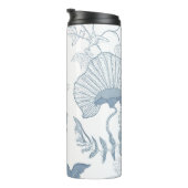 Witte achtergrond Delicate Blauwe Japanse Bloemen Thermosbeker (Geroteerd rechts)