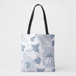 Witte achtergrond Delicate Blauwe Japanse Bloemen Tote Bag