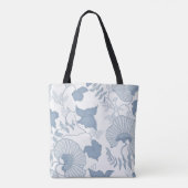Witte achtergrond Delicate Blauwe Japanse Bloemen Tote Bag (Achterkant)