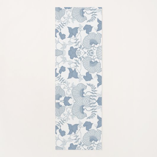 Witte achtergrond Delicate Blauwe Japanse Bloemen Yogamat (Voorkant)