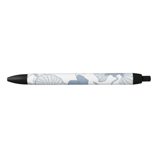 Witte achtergrond Delicate Blauwe Japanse Bloemen Zwarte Inkt Pen (Voorkant)