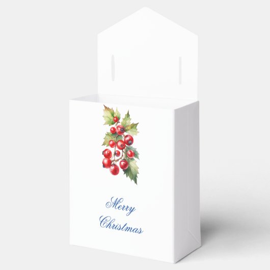 Witte achtergrond dennenappels & rode bessen cadea bedankdoosjes (Geopend)