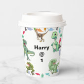 Witte achtergrond Dinosaurus Verjaardagsfeest Papieren Bekers (Achterkant)