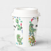 Witte achtergrond Dinosaurus Verjaardagsfeest Papieren Bekers (Rechts)