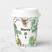 Witte achtergrond Dinosaurus Verjaardagsfeest Papieren Bekers (Voorkant)