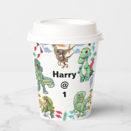 Witte achtergrond Dinosaurus Verjaardagsfeest Papieren Bekers