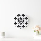 Witte Achtergrond Fleur-de-lis Patroonontwerp Ronde Klok (Huis)
