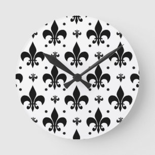 Witte Achtergrond Fleur-de-lis Patroonontwerp Ronde Klok