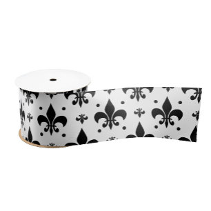 Witte Achtergrond Fleur-de-lis Patroonontwerp Satijnen Lint