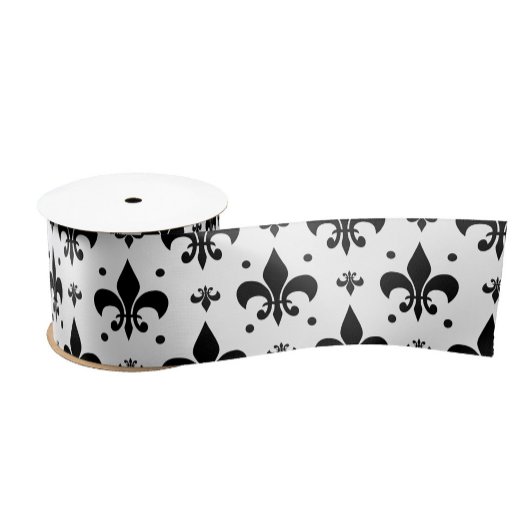 Witte Achtergrond Fleur-de-lis Patroonontwerp Satijnen Lint