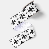 Witte Achtergrond Fleur-de-lis Patroonontwerp Satijnen Lint (Achterkant)