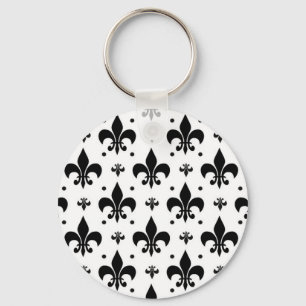 Witte Achtergrond Fleur-de-lis Patroonontwerp Sleutelhanger