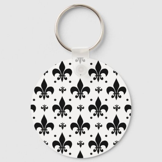 Witte Achtergrond Fleur-de-lis Patroonontwerp Sleutelhanger (Voorkant)