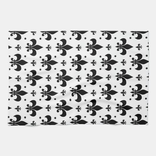 Witte Achtergrond Fleur-de-lis Patroonontwerp Theedoek (Horizontaal)