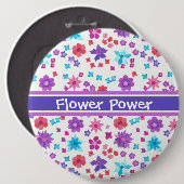Witte achtergrond Flower-Power knop Ronde Button 6,0 Cm (Voorkant /achterkant)