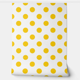 Witte achtergrond gele stippen behang