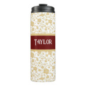 Witte achtergrond Gouden Bloemen Thermische Tumble Thermosbeker (Voorkant)