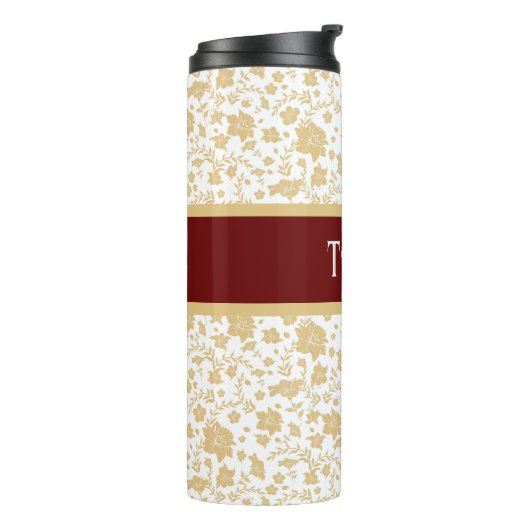 Witte achtergrond Gouden Bloemen Thermische Tumble Thermosbeker (Gedraaid links)
