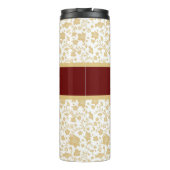 Witte achtergrond Gouden Bloemen Thermische Tumble Thermosbeker (Achterkant)