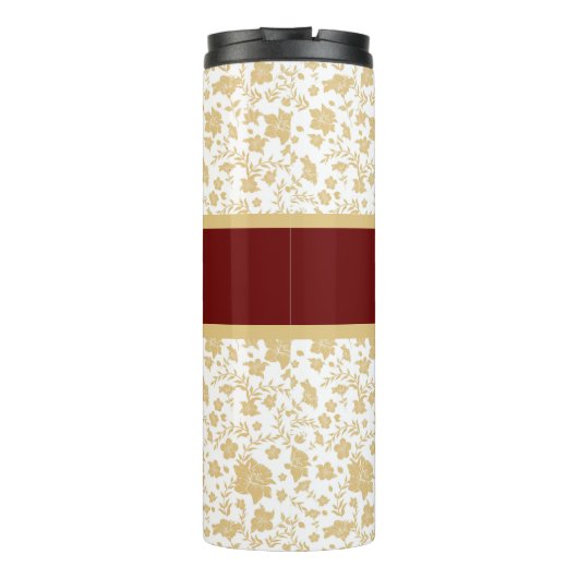 Witte achtergrond Gouden Bloemen Thermische Tumble Thermosbeker (Achterkant)
