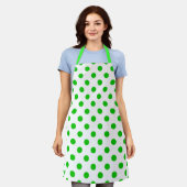 Witte achtergrond groene polka stippen schort (Gedragen)
