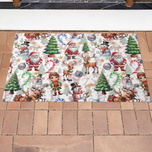 Witte Achtergrond Kerst Decoratiepatroon Deurmat