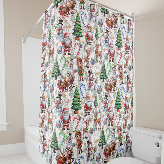 Witte Achtergrond Kerst Decoratiepatroon Douchegordijn