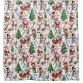 Witte Achtergrond Kerst Decoratiepatroon Douchegordijn (Voorkant)