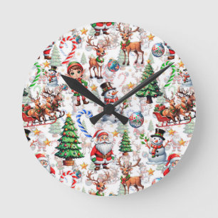 Witte Achtergrond Kerst Decoratiepatroon Ronde Klok