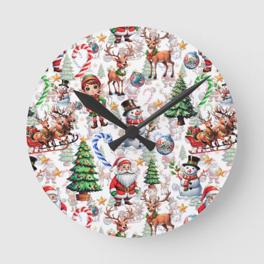 Witte Achtergrond Kerst Decoratiepatroon Ronde Klok (Voorkant)