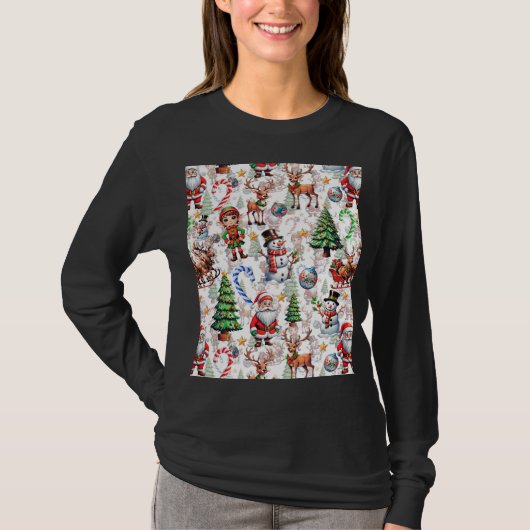 Witte Achtergrond Kerst Decoratiepatroon T-shirt (Voorkant)