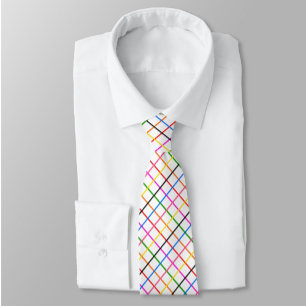 Witte Achtergrond Kleurrijk Windowpane Plaid Desig Stropdas