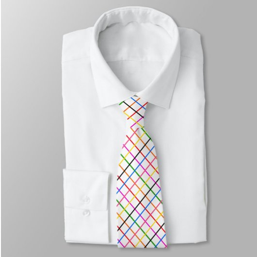 Witte Achtergrond Kleurrijk Windowpane Plaid Desig Stropdas