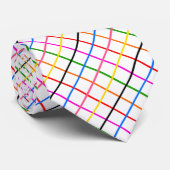 Witte Achtergrond Kleurrijk Windowpane Plaid Desig Stropdas (Opgerold)