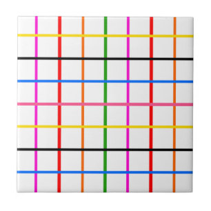 Witte Achtergrond Kleurrijk Windowpane Plaid Desig Tegeltje