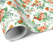 Witte achtergrond kleurrijke bloemen cadeaupapier (Rol Hoek)