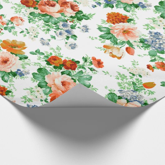 Witte achtergrond kleurrijke bloemen cadeaupapier (Hoek)